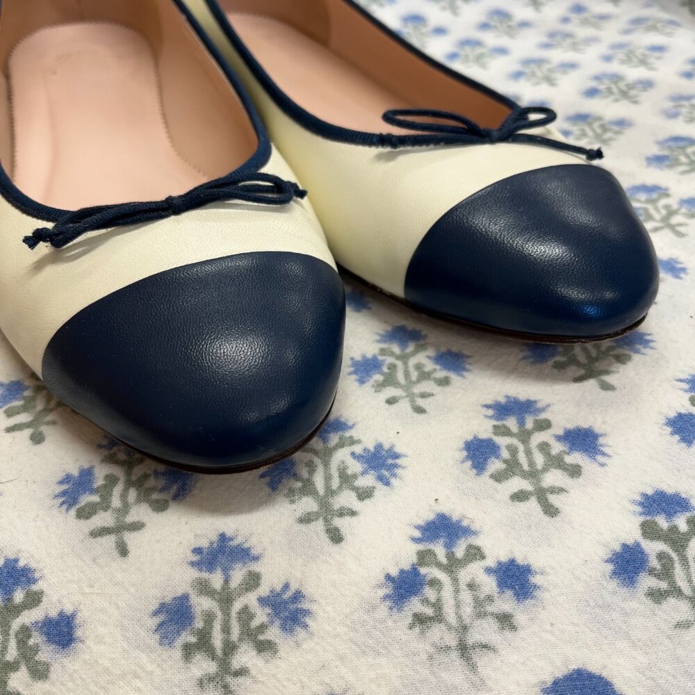New J.Crew Kiki Ballet Flats Ivory & Navy Leather - Picture 8 of 14